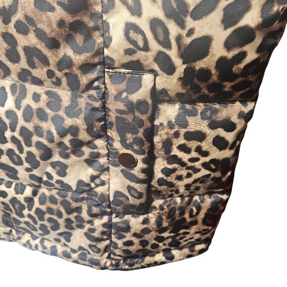 Leopard Print Puffer Vest With Zipper Closure & Snap Pockets By Charter Club Siz - Picture 2 of 9